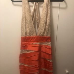 Bebe Coral and Cream Lace Dress